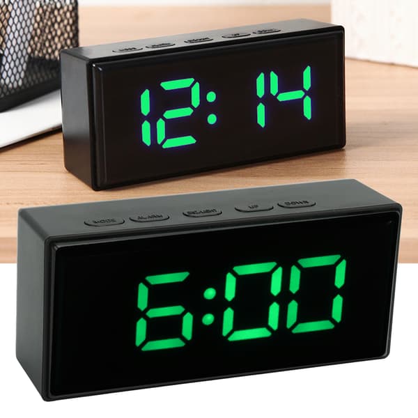 Smart LED-väckarklocka, ljussensor automatisk dimning, dubbel display, snooze, grön
