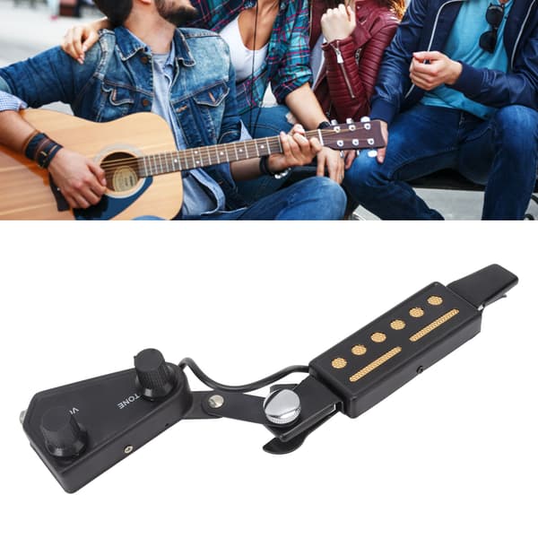 Ljudhålsmikrofon Volym Tonkontroll 6-håls Gitarrpickup för Akustisk Elgitarr Svart