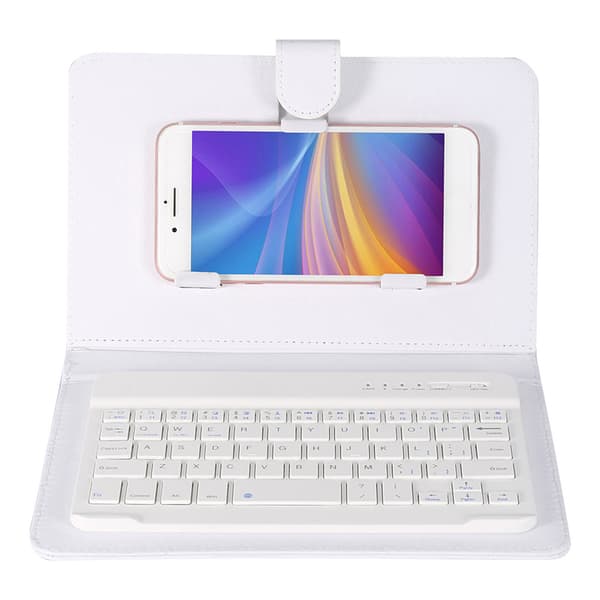Universal trådløst Bluetooth-tastatur flip-etui med stativ til iOS/Android-telefoner Hvid