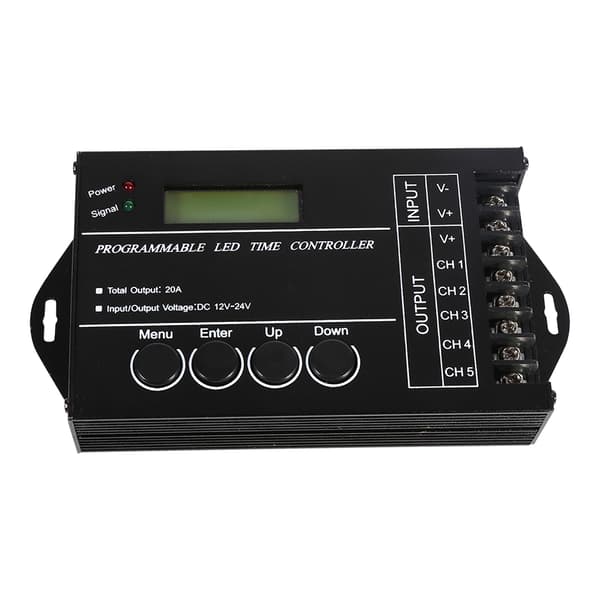 DC12/24V 20A Programmerbar LED Tidsstyring 5 Kanaler Farvejusterbar Med CD USB-kabel