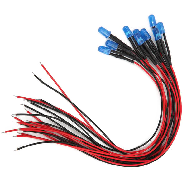 100 st 12V Blå 5mm Förkopplade LED-dioder, 20cm Kabel, Klara Lins Ljusemitterande Pärlor