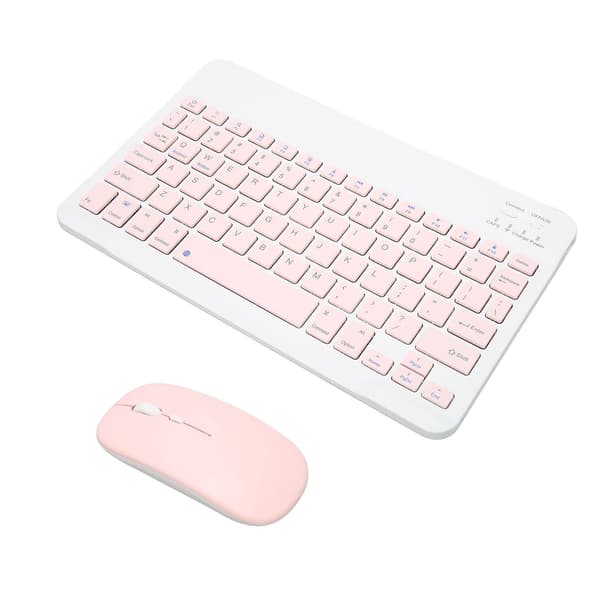 Trådløst tastatur musesæt 10 tommer computertastaturer musekombination til tablet mobiltelefon computer lyserød