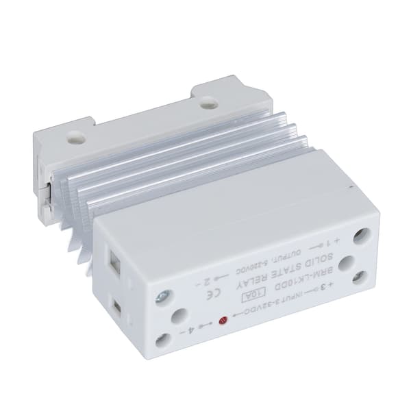 Solid State Relæ, DC-styring 3-32V, Skift 5-220V, 10A, DIN-skinne Montering, Enfaset SSR, med Køleplade