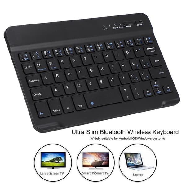 Ohut ja kevyt langaton Bluetooth-näppäimistö Androidille, iOS:lle ja Windowsille, musta