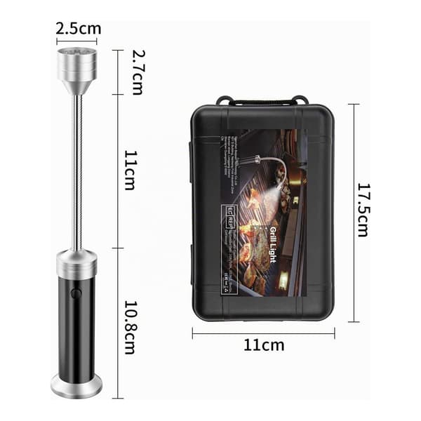 LED BBQ Grilllampor 2-pack, Magnetisk Bas, 360° Roterbar, Flexibel Hals, för Grillning, Camping, Utomhusfester