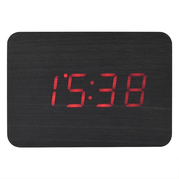 Træ Elektronisk Digital Vækkeur Temperatur LED Display Lydkontrol Sort