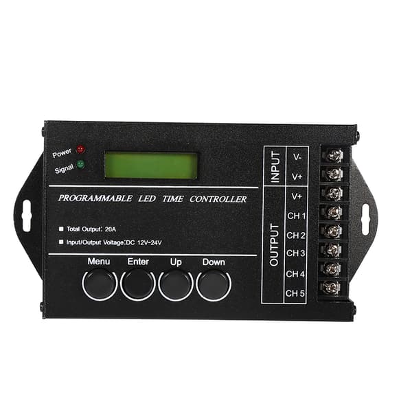 DC12/24V 20A Programmerbar LED Tidsstyring 5 Kanaler Farvejusterbar Med CD USB-kabel