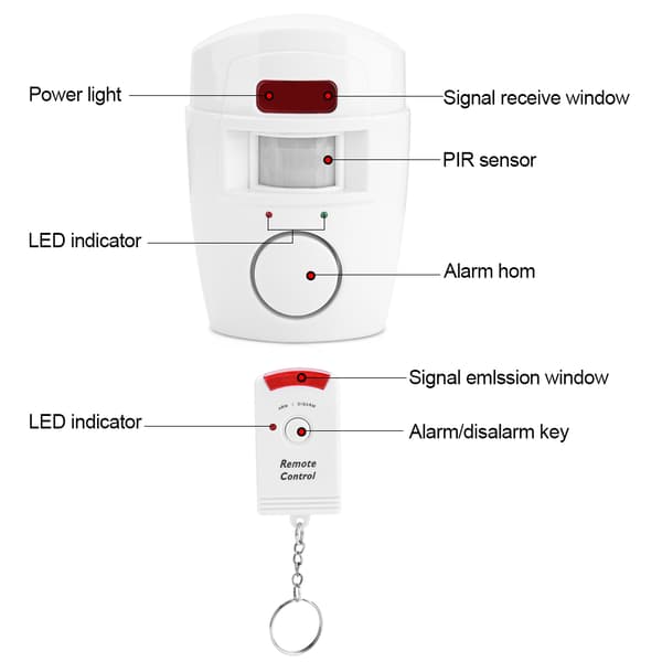 PIR Infraröd Rörelsesensor Larmkit med 2 Fjärrkontroller för Hemsäkerhet