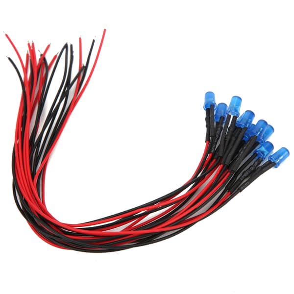 100 st 12V Blå 5mm Förkopplade LED-dioder, 20cm Kabel, Klara Lins Ljusemitterande Pärlor