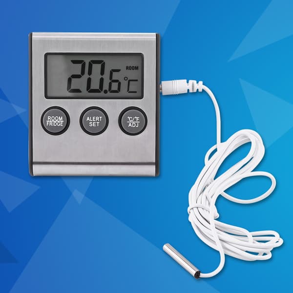 Digital LCD-termometer til køleskab, fryserum med magnetisk bagside og stativ