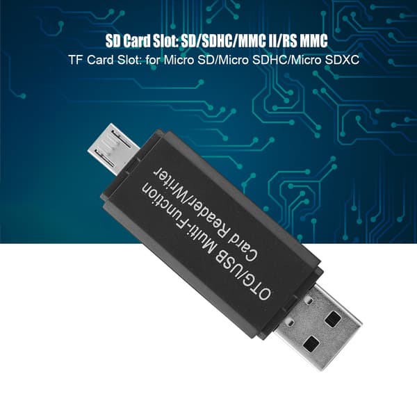 OTG USB Multifunktionskortlæser/-skriver til Micro SD SD TF PC og smarte mobiltelefoner (sort)