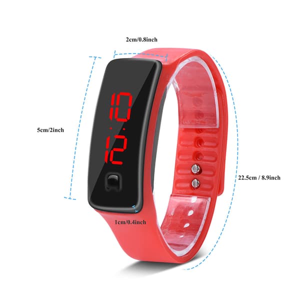 Digital sportklocka, silikonrem, 12-timmars LED-display, elektronisk armbandsur