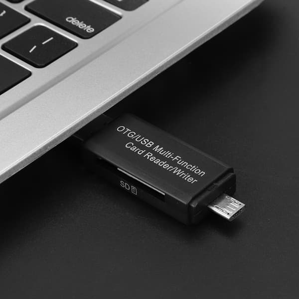 OTG USB Multifunktionskortlæser/-skriver til Micro SD SD TF PC og smarte mobiltelefoner (sort)