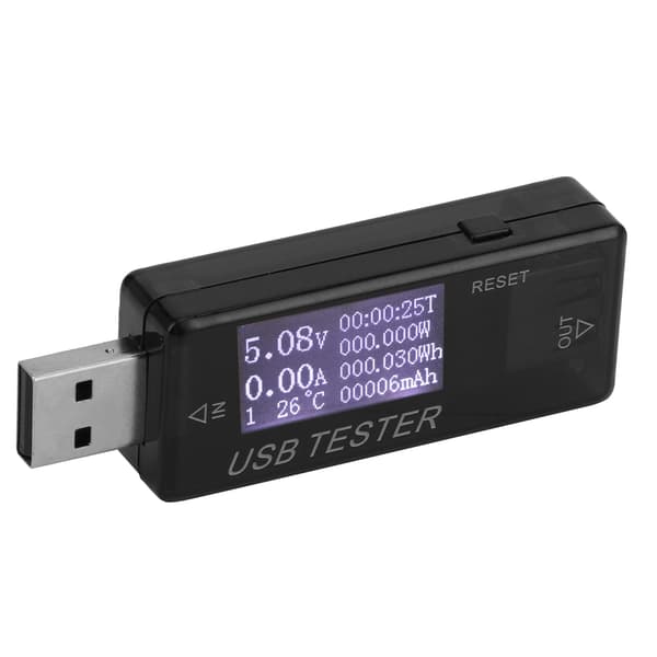 USB Digitalt Multimeter Voltmeter Ammeter 8-i-1 Tester, 0-5A 0-150W 4-30V, Sort