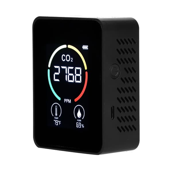 LCD USB Genopladelig CO2-detektor med halvledersensor, sort temperatur- og luftfugtighedsmåler