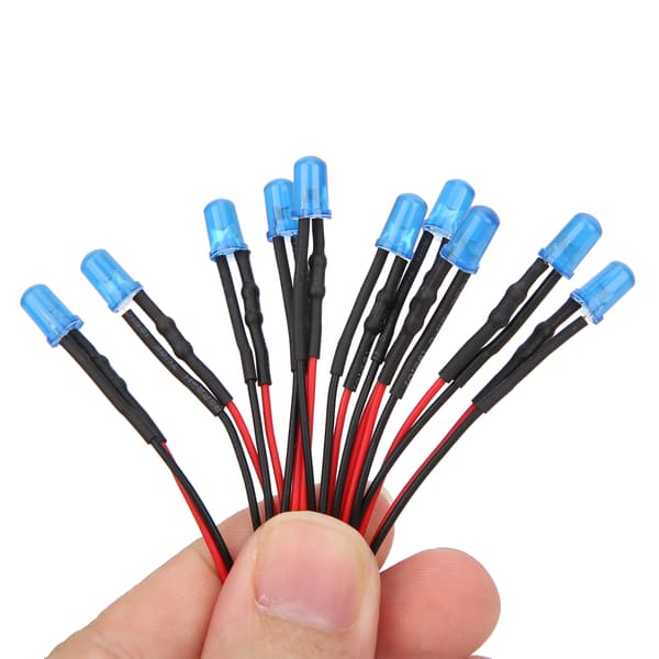 100 st 12V Blå 5mm Förkopplade LED-dioder, 20cm Kabel, Klara Lins Ljusemitterande Pärlor