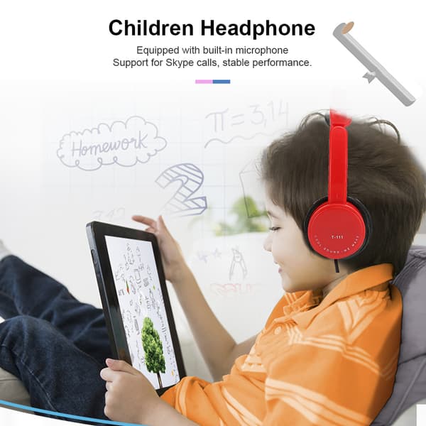Sammenfoldeligt kablet stereoheadset Børnehovedtelefon med mikrofon til smartphone-tablet Rød