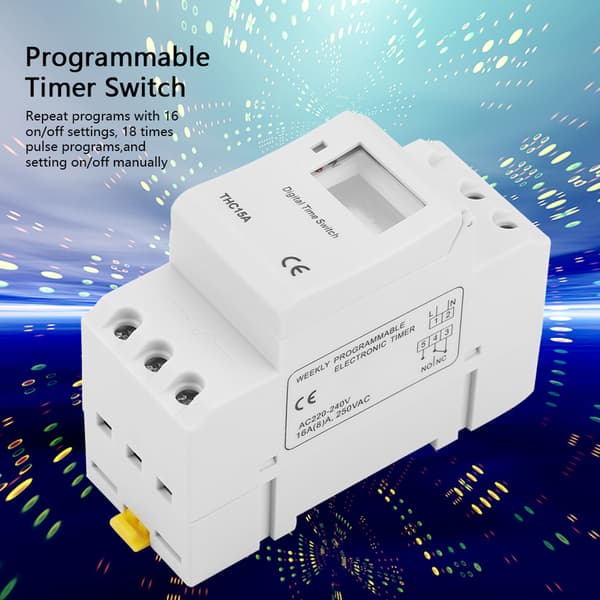 THC15A 220‑240VAC 20A DIN-skena Digital Programmerbar Timerbrytare