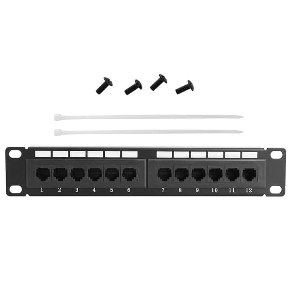12-ports CAT6 RJ45 UTP Ethernet Patch Panel, 19-tommer Rackmontering, Ingen Beslag, Netværksdatahub