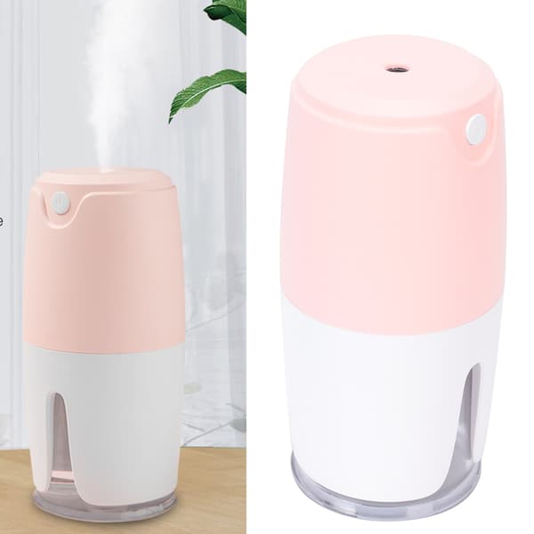 Luftfuktare USB Stor Kapacitet Tyst Liten Aromaterapi Atomizer för Bil Skrivbord Sovrum Kontor (Rosa Vit)