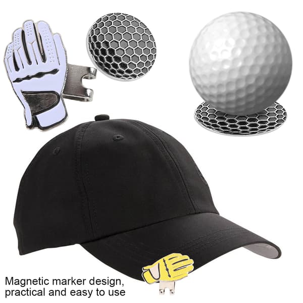 Mini handskeformet golfhatteclips i rustfrit stål med magnetisk boldmarkør sort hvid