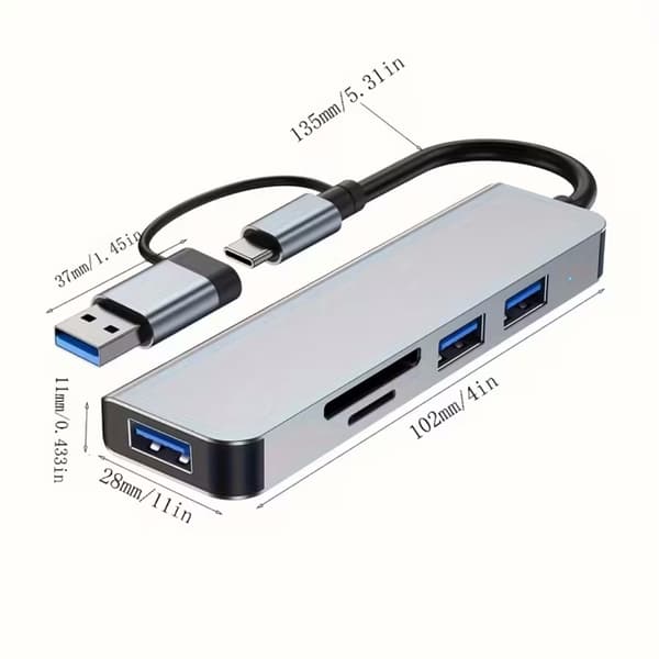 USB-C Hub 5-i-1 med PD Power Delivery, Multi-Port Adapter til telefoner, tablets og laptops