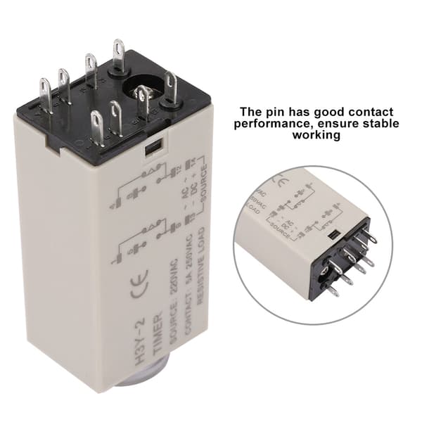 H3Y-2 Timerrelæ AC 220V 0-10s Forsinkelsestidskontakt 10 Sekunder