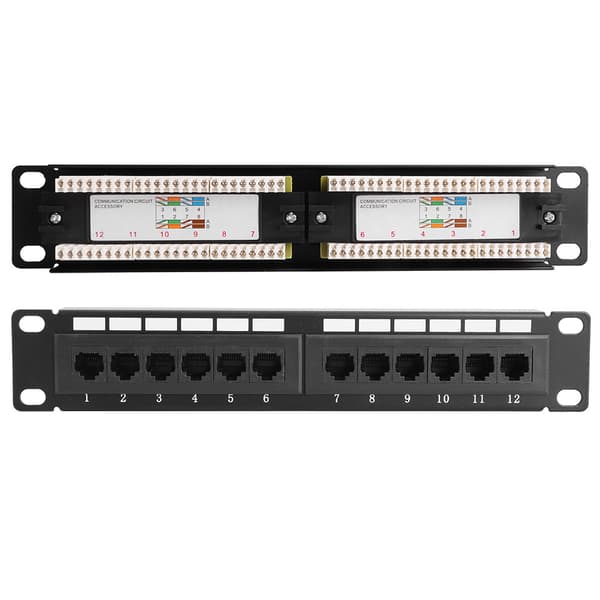 12-ports CAT6 RJ45 UTP Ethernet Patch Panel, 19-tommer Rackmontering, Ingen Beslag, Netværksdatahub