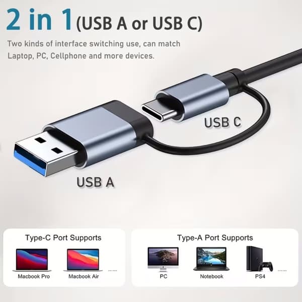 USB-C Hub 5-i-1 med PD Power Delivery, Multi-Port Adapter til telefoner, tablets og laptops