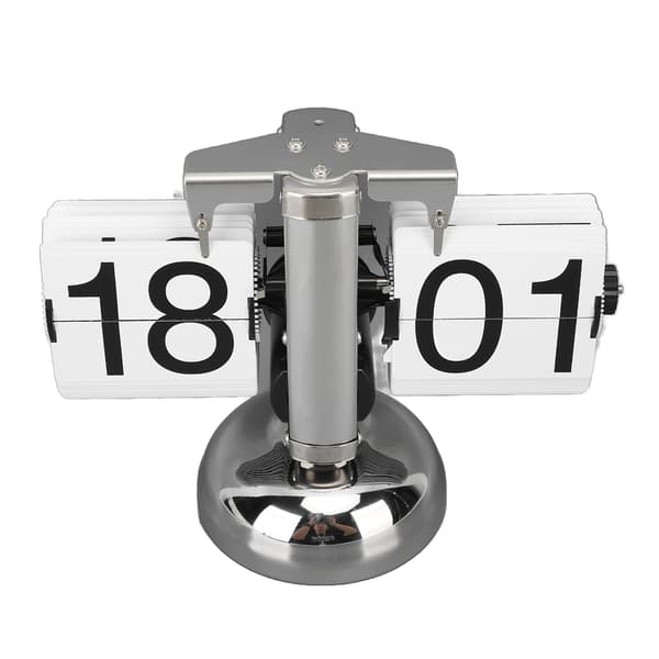 Flip Clock Stor Nummer Batteridrevet 304 Rustfrit Stål Bordplade Retro Flip Clock til Hjemmekontor 24 Timer Hvid Side