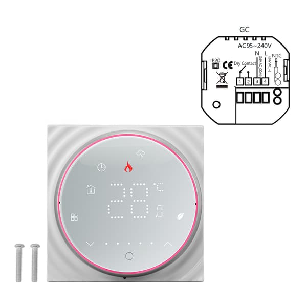 Smart Termostat 1 Vecka Programmerbar LED-display Infälld Rektangulär Bas Digital Termostat AC95‑240V för Pannvärmesystem Vit