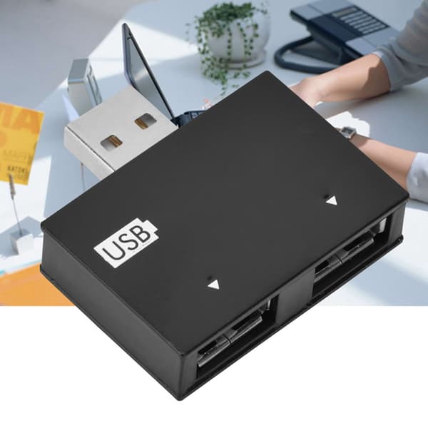 Hub USB2.0 Han til 2-ports USB Dobbelt Oplader Splitter Adapter Konverter Koncentrator (Sort)