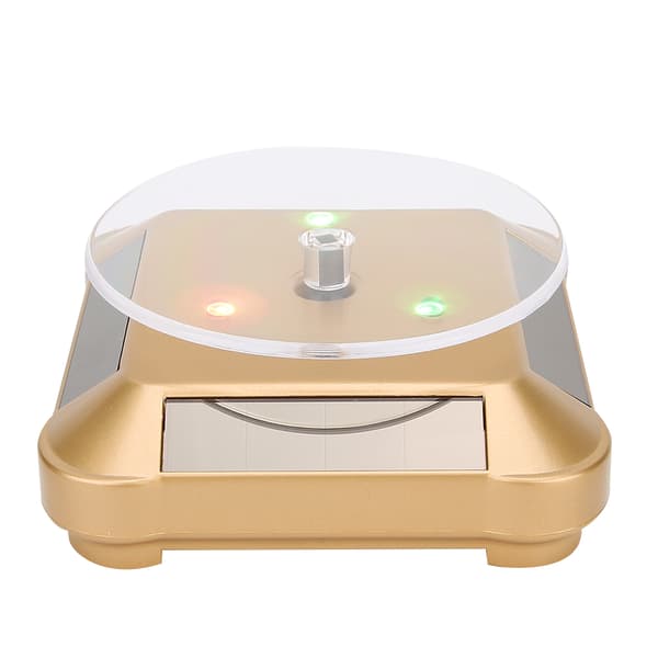Solar Roterende Display Stand LED Drejeskive til Smykker & Telefon, Guld, Lys Op