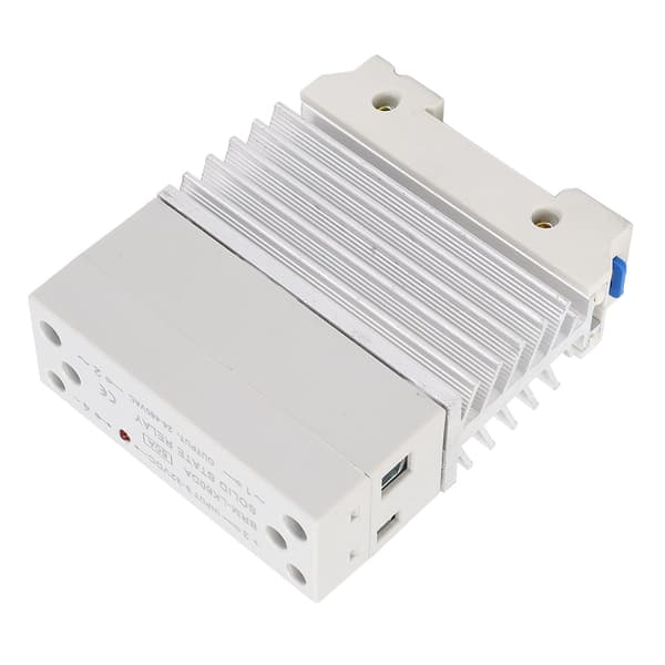 60A DC til AC Solid State Relæ, 35mm DIN-skinne Montering, Enfaset SSR med Køleplade, 3-32VDC Ind, 24-480VAC Ud