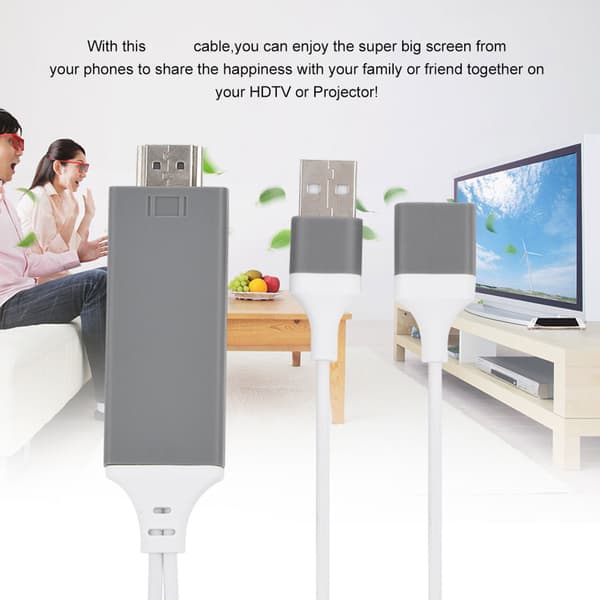 3 farver telefon til HDMI-kabel til IOS-interface digital AV-adapter 1080P Plug Play til IOS Android Hvid