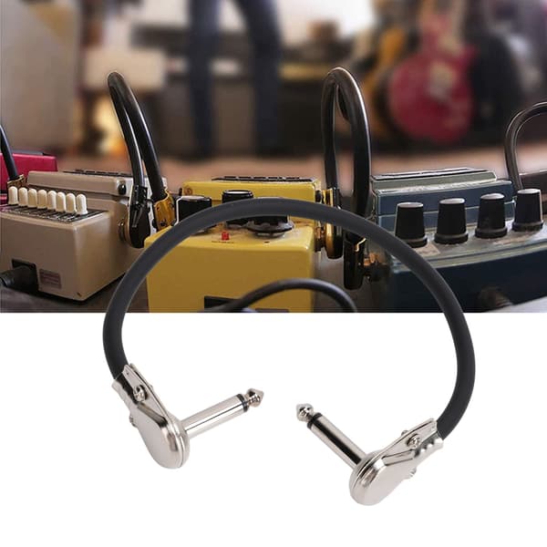 6 stk. elektrisk guitar effektkabel 1/4 tomme retvinklet guitarpedal ledning patchkabel 30 cm fladt hoved sølv