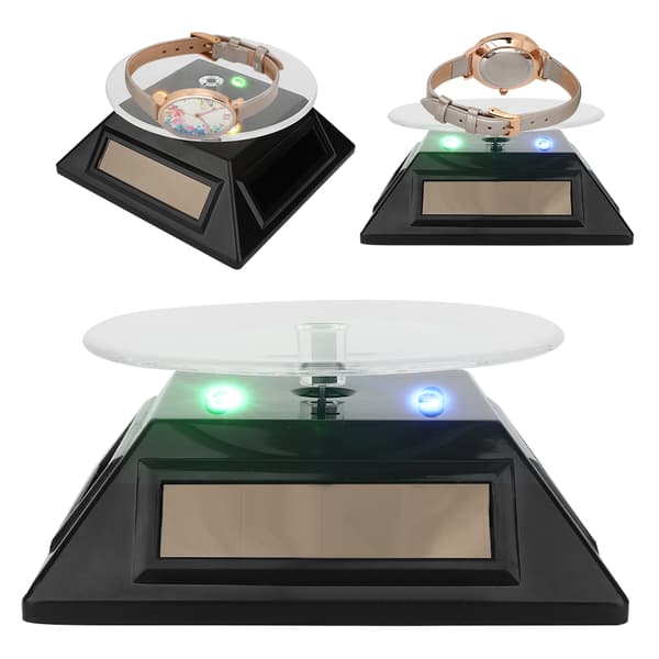 Roterende Solar LED Smykke Ur Telefon Display Stand til Makeup