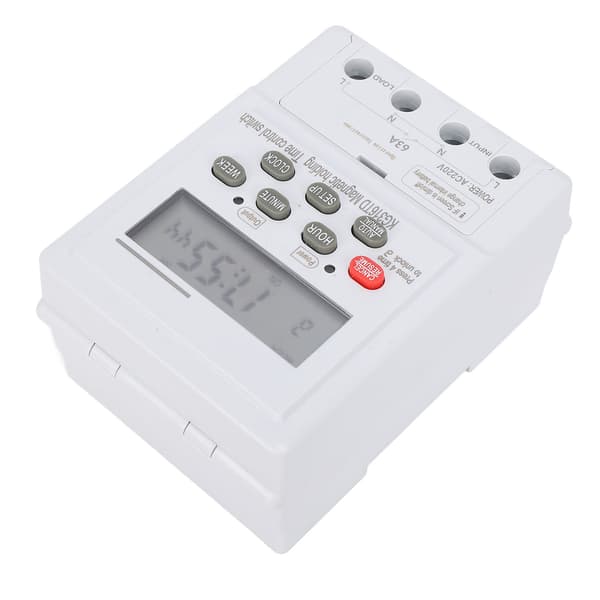7-dages digital timerkontakt, programmerbar mikrocomputer tidsstyring til AC220V 63A apparater, DIN-skinne montering, hjemmeautomatisering