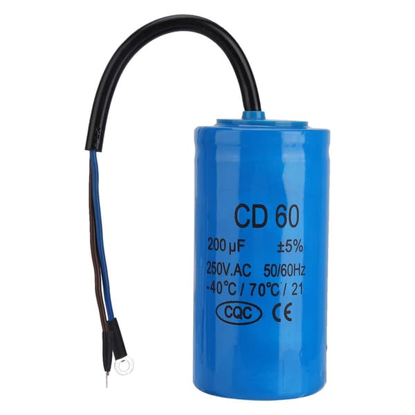 200uF 250V AC CD60 Startkondensator m/ ledninger, 50/60Hz Motorstart Luftkompressor