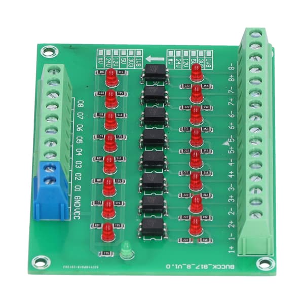 8-kanals optokoblerkort 24V til 5V PLC signalisolatormodul