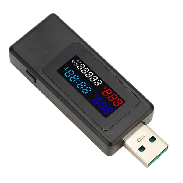 6-i-1 USB-strømmåler, spændingsstrømstester, timing, kapacitet, batterimonitor, farvedisplay multimeter