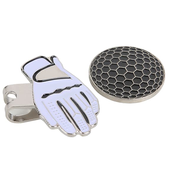 Mini handskeformet golfhatteclips i rustfrit stål med magnetisk boldmarkør sort hvid