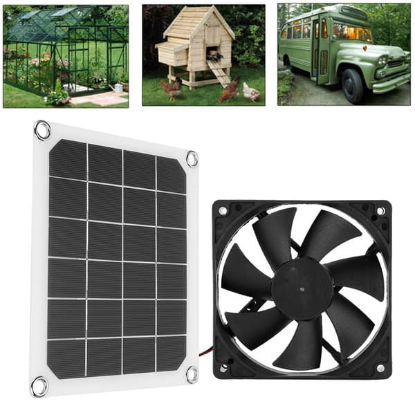 6V 10W Udendørs Solcellepanel Udsugningsventilator USB-opladning til Drivhus Hønsehus