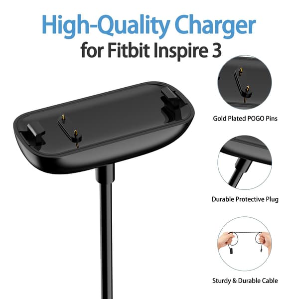 Magnetisk opladerkabel til Fitbit Inspire 3, USB-dockingstation, 1 meter, sort, 1-pak