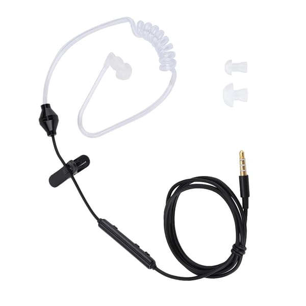 In-ear-headset med luftrörssäkerhetsöronsnäcka med mikrofon för iOS för Android Svart kabel Vitt rör