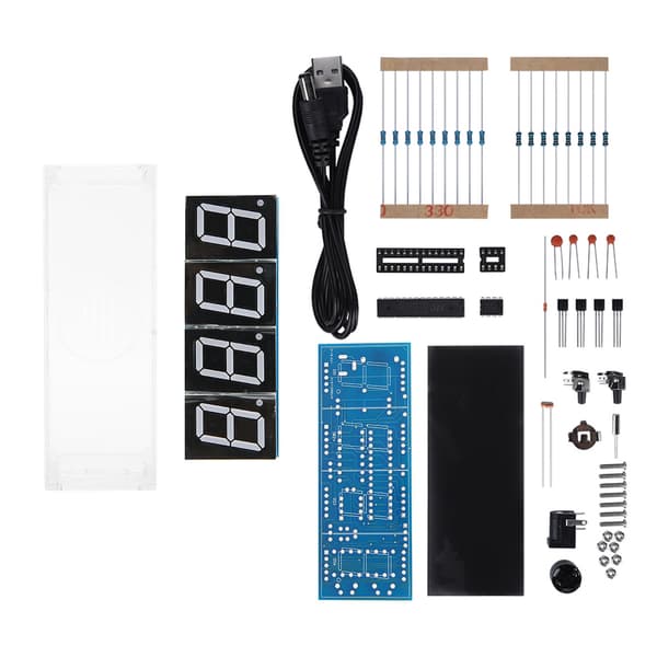4-siffrig DIY Digital LED-klocka Kit Auto Display Tid/Temperatur Elektronisk DIY Kit Klocka - Blå