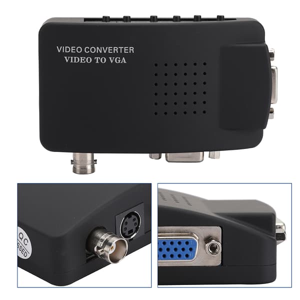 BNC S Video til VGA HD-konverteradapter til computer PC-skærm UK EU-stik