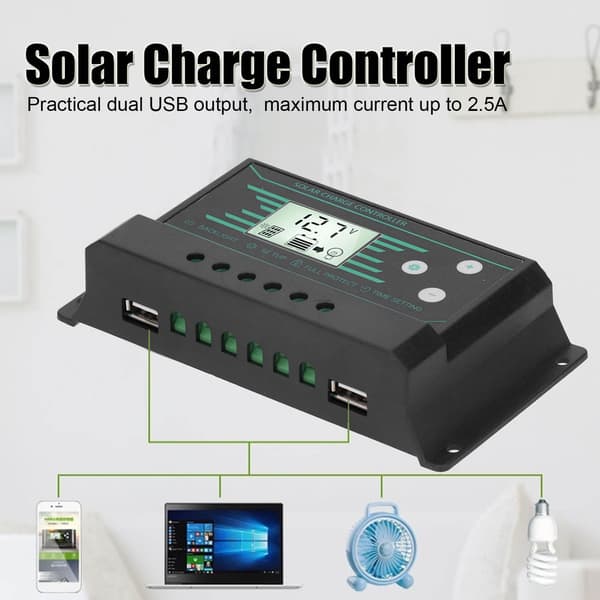 30A PWM Solar Charge Controller Dobbelt USB LCD-skærm 12V/24V Batteriregulator til Off-Grid Belysning