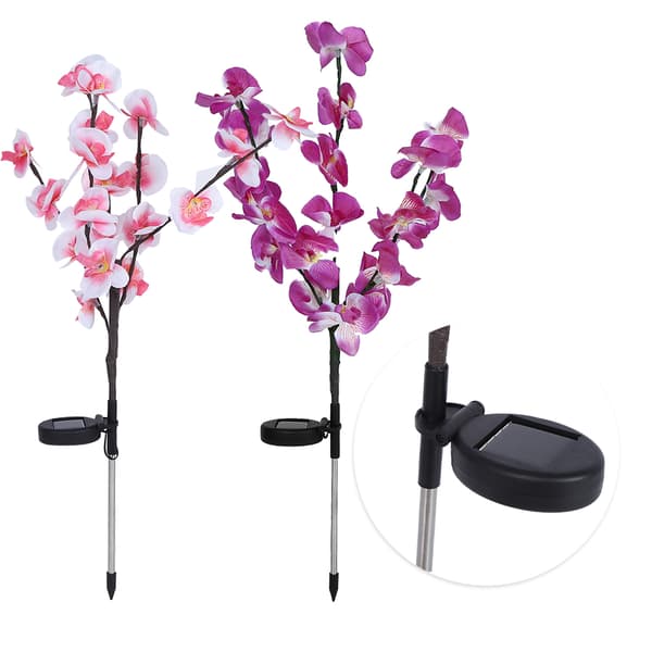 2 st. solcellsdrivna LED-orkidéträdslampor för trädgård, innergård, gräsmatta