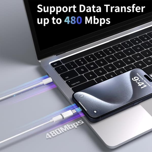 USB-C Adapter Aluminium Han til USB-C Hun til iPhone 16, 2-pak, Hurtig Opladning Datasynkronisering, Sølv